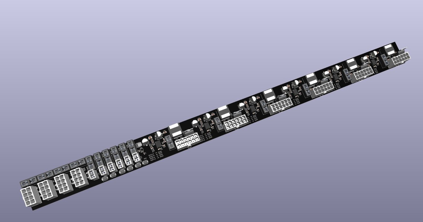 Six-channel SSD array power supply board with TPS546D24A buck converters